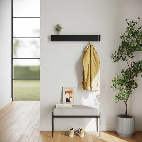 Kazai. Wall-Mounted Coat Rack 'Toke' - Modern Design Coat Rack with Hidden Wall Hooks - Solid Wood Veneer Panel Coat Hanger - Oak, Black - Image 6