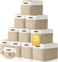 Uiifan 10 Pcs Collapsible Fabric Storage Baskets, 17 x 15 x 12 Inch, Beige by Uiifan