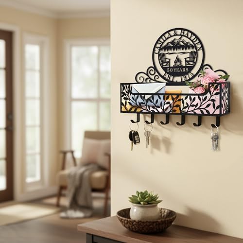 Personalized Metal Camping Family Name Key and Mail Holder, Wall Mount Entryway Organizer with Hooks, Custom Key Rack for Kitchen, Bathroom, and Home Storage - Image 4