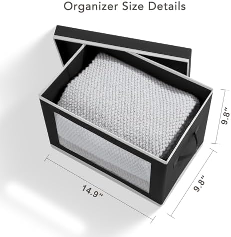 Homsorout Storage Boxes with Lids - 5 Pack Foldable Clear Window Storage Bins, Large Decorative Storage Bins with Handles, Storage Containers for Clothes, Towel, Blanket, Sheet, Black - Image 2