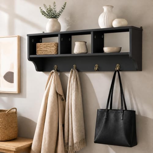 GIANTEX Coat Rack with Hooks Wall Mount, Wall Cubby Organizer with 4 Hooks - Image 2