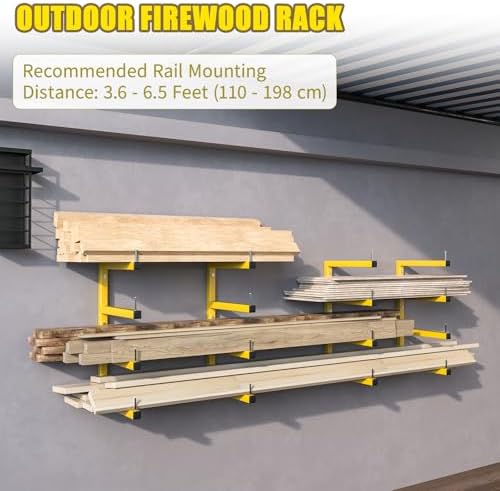 4-Pack Lumber Storage Rack, Wood Storage Racks Wall Mount, Heavy Duty Garage Wood Organizer with 8-Level System, Yellow Utility Rack Organization Up 1600 Lbs, Metal Lumber Shelf for Indoor & Outdoor - Image 6