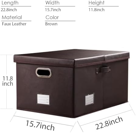 PRANDOM Collapsible Storage Box with Lid [3-Pack] Leather Fabric Foldable Storage Bin Organizer Container Basket Cube with Cover for Home Bedroom Closet Office Nursery Brown(22.8X15.7X11.8) - Image 5