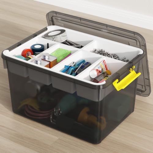 40Qt Stackable Storage Bins with Lid Tray Craft Box Organizer, 1Pack,GY by HOMETUK