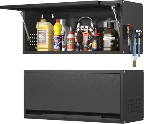 Garage Wall Cabinet, 13.8" H Metal Wall Cabinet with Up-Flip Door by Yoonkool