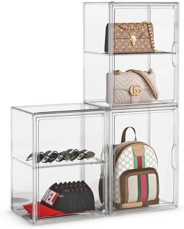 Purse Storage Organizer for Closet 3 Packs Clear Handbag Storage Organizer Acrylic Display Case with Adjustable Divider for Collectibles, Stackable Bag Organizer for Wallet, Figure, XXX-Large by MSHOMELYDIRECT