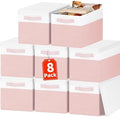 Large Closet Organizer Bins with Lids 8 Pack - Pink Storage Baskets for Shelves Nursery Bedroom Dorm RV - Stackable Decorative Closet Organization Box with Handles for Clothes Purse Blanket Towel by Criusia