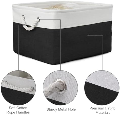 TheWarmHome Organization and Storage Basket for Organizing - Jumbo 3 Pack 17.7x13.8x9.7 inch Fabric Storage Cubes for Closet Gifts Organizer Empty Book (White & Black) - Image 6