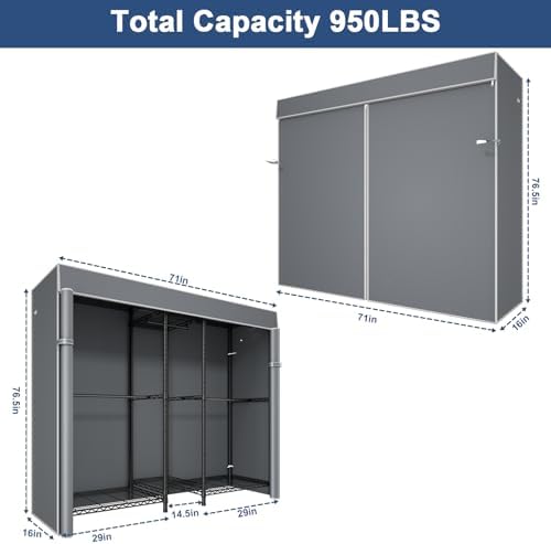 Ulif E12C Pro Heavy Duty Closet Organizer System，Freestanding Clothing Racks for Hanging Clothes，Adjustable Garment Rack 71"W x 16"D x 76.5"H Hold 960lbs，Black Clothing Rack with Grey Dustproof Cover - Image 2