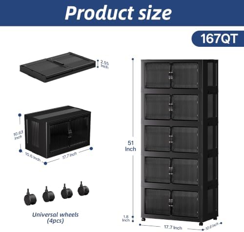 SAILUN Stackable Storage Bins with Lid, 167QT 5Pack Black - Image 2