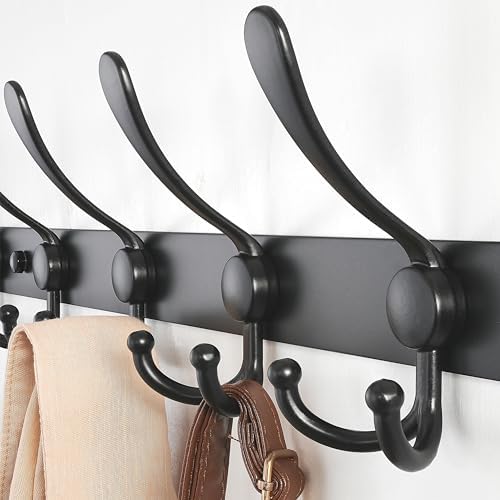 Dseap Coat Rack Wall Mount - 38” Long 10-Tri-Hooks Heavy Duty Coat Hanger Rail Wall Hooks for Hanging Coats Hats Clothing Clothes Purse Mudroom Entryway, Black - Image 5