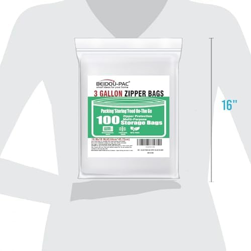 BEIDOU-PAC 3 Gallon Large Plastic Bags with Zipper Top, | 100 Count | 2 Mil | 16" x 18" | Heavy-Duty Reusable Clear Freezer Storage Bags - Image 7