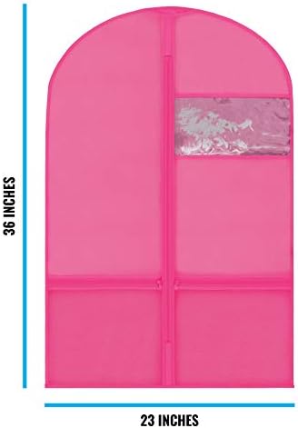 Plixio 36" Kids Garment Bags for Dance Costumes, Childrens Hanging Clothes, Uniform, Suits, Girls Dress Recital Outfit Organizer Dance Garment Bags For Dancers with Zippered Pockets (6 Pack :36",Pink) - Image 3