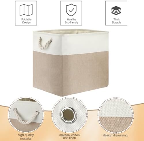 meekoo 8 Pack Fabric Storage Bins Baskets, 17 x 12 x 15 in, Beige - Image 4