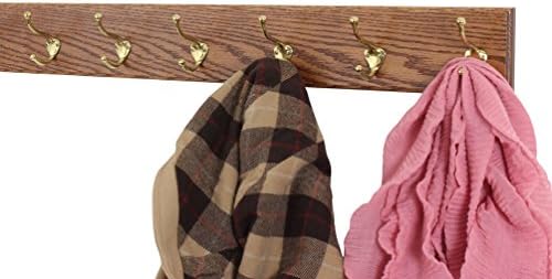 PegandRail Oak Wall Mounted Coat Rack with Solid Brass Hooks 4.5" Ultra Wide (Chestnut, 30.5 x 4.5 with 6 Hooks) - Image 2