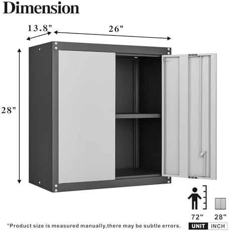GREATMEET Lockable Storage Cabinet, Metal Garage Storage Cabinets, Metal Wall Cabinet for Garage, Wall Mount Cabinet with Lock and Adjustable Shelf, Floating, Black&Grey - Image 3