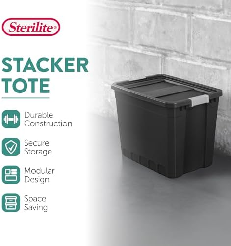 Sterilite 16-Pack Plastic Storage Bins with Lids, Stackable Containers, 27 Gallon, Black - Image 3