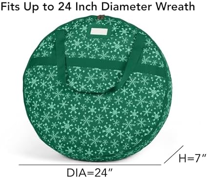 Covermates Wreath Storage Bag, 24" Diameter x 7" H, Green Snowflake - Image 3