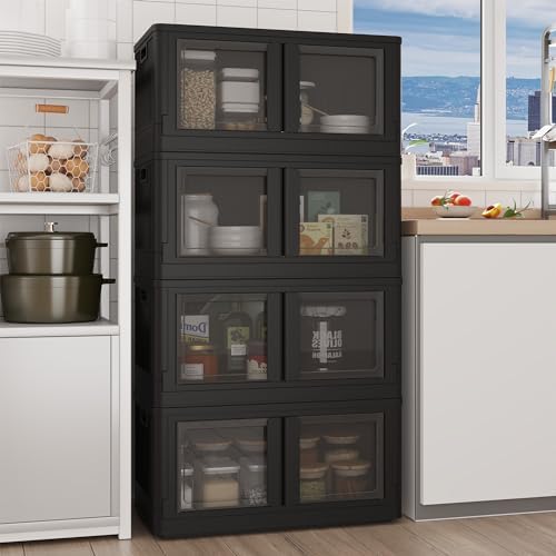 FLEXIMOUNTS 304 QT Stackable Plastic Storage Bins With Lids, Black by FLEXIMOUNTS