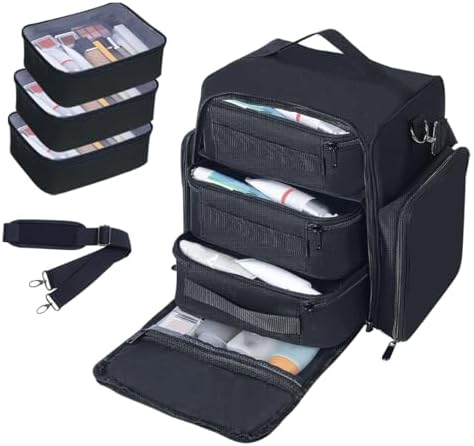 Large Makeup Bag Organizer with 3 Inner Removable Pouches,Black by Unknown