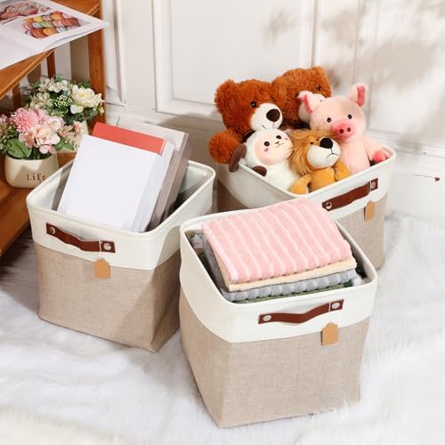 Uiifan 10 Pcs Collapsible Fabric Storage Baskets, 12 x 12 x 12 Inch, Beige - Image 5