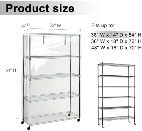 Clear PVC Wire Shelf Cover with Zipper Waterproof Dustproof 36x14x54 - Image 3