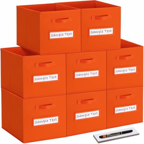 Fabric storage cubes (8 Pack) 13 Inch Cube Storage Bin, cube organizer bins with 8 Labels Window Cards & a Pen, Foldable cube organizer bins and Storage Box, Orange by Artsdi