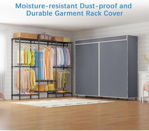 VIPEK V5C SE Covered Garment Rack Heavy Duty Clothes Rack with Cover and Adjustable Shelves, Freestanding Portable Closet Racks Clothes Storage Wardrobe Closets, Black Clothing Racks with Grey Cover - Image 4