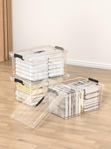 Cetomo 72Qt*4 Lidded Storage Bins, Stackable Plastic Bin with Handle, Storage Container with Secure Latching Buckles, Transparent, 72 Quart, Set of 6 - Image 3