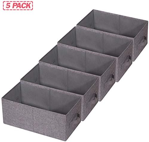 TENABORT Set of 5 Closet Organizer Bins with Handle, Fabric Foldable Storage Baskets Cloth Box Containers for Shelves Home Office Clothes Clothing, Gray, Large - Image 3