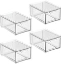 mDesign Plastic Bathroom Organizer Bin w/Pull Out Drawer - Slim Stackable Storage Container for Bathroom Accessories - Perfect for Organizing Bathroom Cabinet - Lumiere Collection - 4 Pack - Clear by mDesign