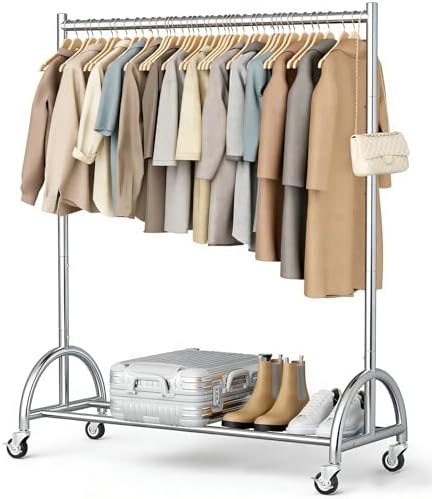 MISSLO Heavy Duty Clothing Rack with Wheels Rolling Clothes Racks for Hanging Clothes, Coats, Garment, Dress, Silver by MISSLO
