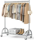 MISSLO Heavy Duty Clothing Rack with Wheels Rolling Clothes Racks for Hanging Clothes, Coats, Garment, Dress, Silver by MISSLO