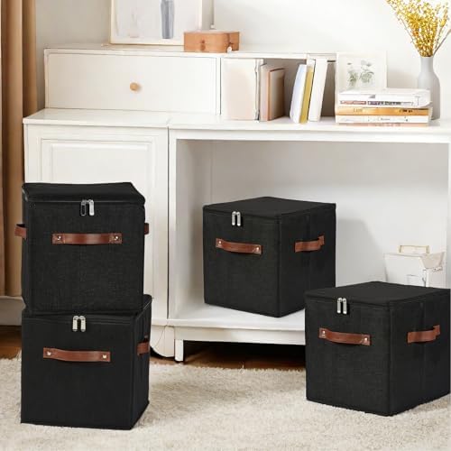 4PCS Storage Cubes with Lids Cotton Linen Fabric Bins Boxes - Image 7