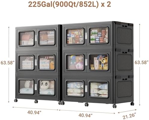 BROVIEW 450Gal Storage Bins, 1800Qt Extra Large Stackable Storage Box with Lids & Wheels - Heavy Duty Collapsible Plastic Cabinets, Open Front Door for Sundries in Home & Office, Black 6 Pack - Image 2