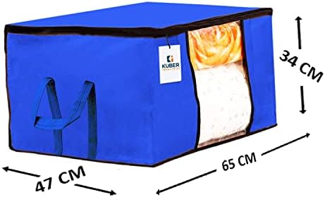 Kuber Industries Underbed Storage Bag|Organizer For Clothes Large|Non-Woven Comforter, Blanket Cover|Transparent Window & Premium Zipper|Side Handles|Pack of 12 (Blue) - Image 4