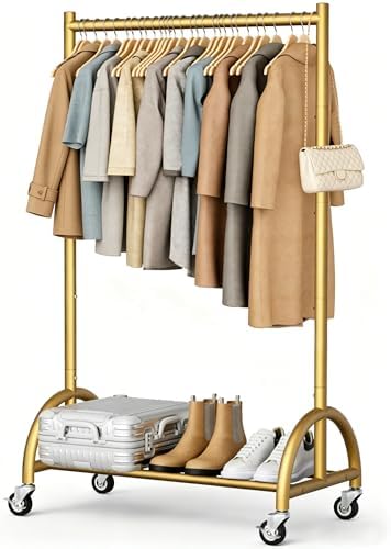 MISSLO Heavy Duty Clothing Rack with Wheels Rolling Clothes Racks for Hanging Clothes, Coats, Garment, Dress, Gold, 30" W by MISSLO