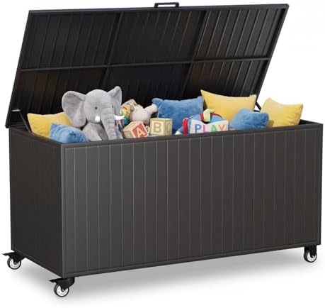 250 Gallon Metal Large Outdoor Deck Box with 4 Wheels, Black by RICNOD