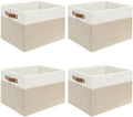 4 Pack Large Fabric Storage Baskets with Handles (White with Beige,15" L*13" W*13" H) by Unknown