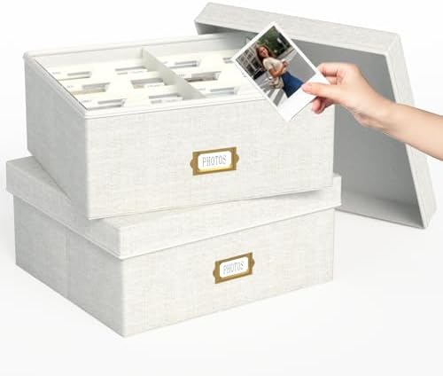 Decorative Photo Storage Box, 2 Pack Linen Photo Box Hold 1700 4x6 Pictures by JOLENSOY