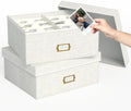 Decorative Photo Storage Box, 2 Pack Linen Photo Box Hold 1700 4x6 Pictures by JOLENSOY