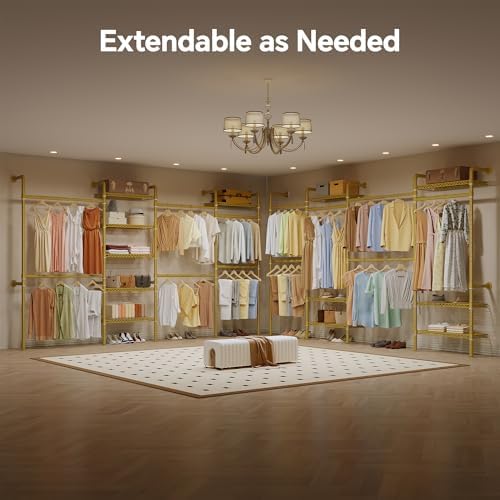 Higeego W4 Wall Mounted Clothes Rack, Industrial Pipe Clothing Rack, Gold - Image 3