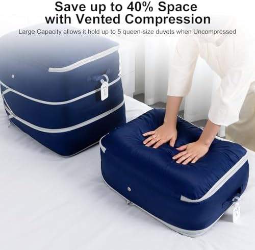 Comforter Storage Bag - Large Capacity Blanket Storage Bags 3-Layer Ultra Space Saving Self Compression Organizer, Washable Compression Bags for Storage Comforter Blanket, 6-Pack, Navy Blue - Image 3