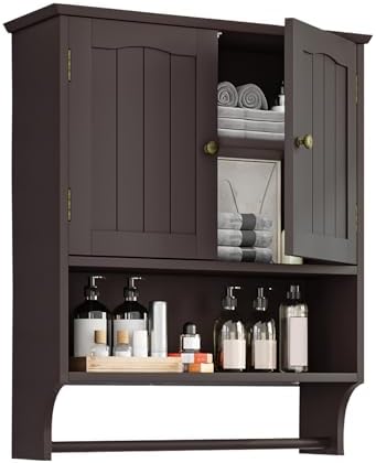 Bathroom Cabinet, Bathroom Wall Cabinet with 2 Doors and Adjustable Shelf, Wooden Medicine Cabinets Wall Mount, Over the Toilet Storage by MinoKesper