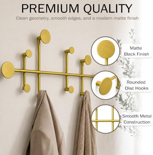 Wall Mounted Coat Rack, Minimalist Metal Coat Hooks for Entryway, Gold - Image 4