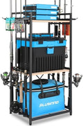 PLUSINNO 3 Tier Fishing Rod Holder, Fishing Pole Holders for Garage, Fishing Rod Rack Fishing Rod Storage Up to 8 Rods, Fishing Gear Tackle Box Fishing Equipment Organizers, Fishing Gifts for Men by PLUSINNO