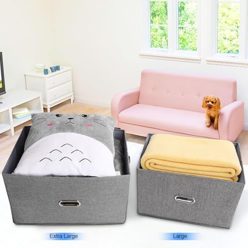 Large Linen Fabric Foldable Storage Bins with Removable Lid and Handles, Washable Storage Box Organizer Containers Baskets Cube with Cover for Bedroom,Office(Red, Extra Large(2-Pack)) - Image 4