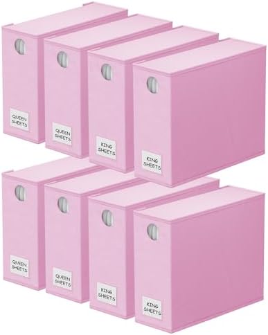 SpaceAid 8 Pack Bed Sheet Organizers and Storage, Foldable Organizer for Linen Closet, Set Folder Keeper with Window XL (Queen & King Size) Bedding Container (Pink, 8 Pack) by SpaceAid