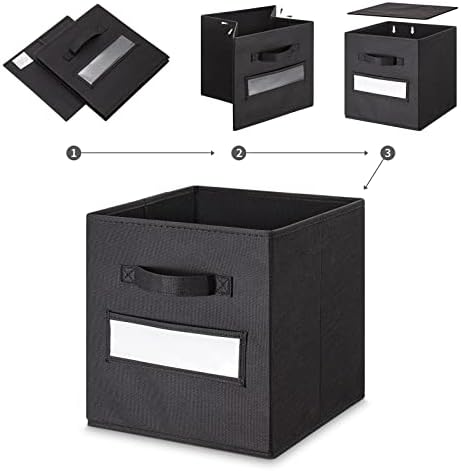 11 Inch Storage Cube,Storage bin,cube storage (Set of 10) Foldable Fabric Cube Storage Bins with 10 Labels Window Cards & a Pen,Baskets Containers for Shelves,Closet Organizers Box,Black - Image 4