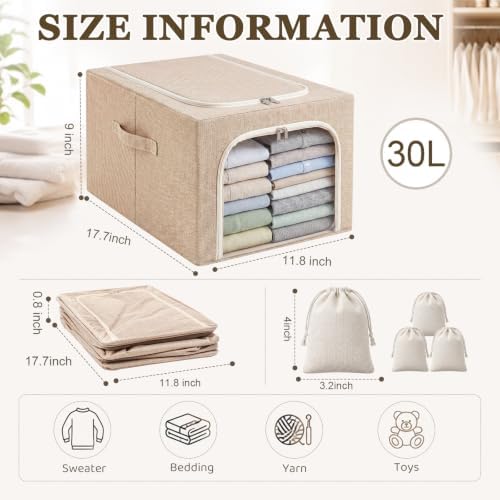 Lewtemi 30L 4 Pack Clothing Storage Bags with Cedar Sachets, Large Sweater Organizer, Breathable Fabric Containers for Clothes, Bedding & Blankets, Closet & Under Bed Storage (Beige,Classic) - Image 2